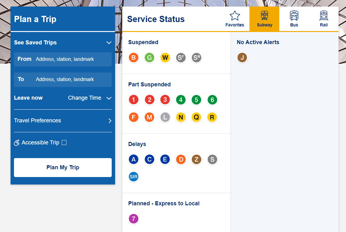 뉴욕 MTA 웹페이지&#44; 9/29 업데이트