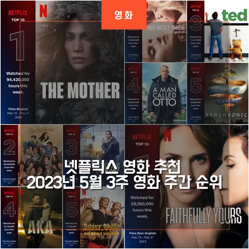 넷플릭스 주간순위 영어권 비영어권 글로벌 TOP 5 영화들 포스터 썸네일