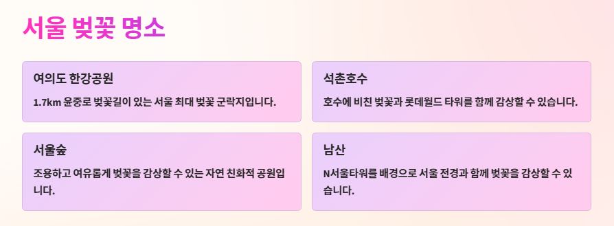 2025년 서울 벚꽃 개화시기 명소 축제 만개 호텔 총정리