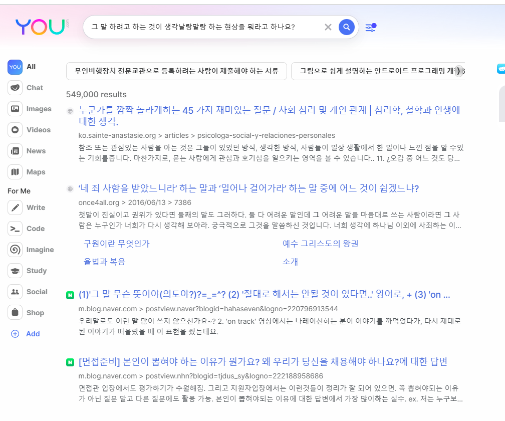 유챗(youChat)과 유닷컴(you.com)&#44; chatgpt