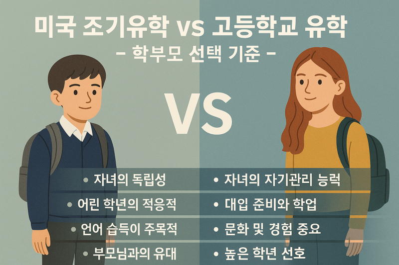 Side-by-side visual comparison of early U.S. study abroad and high school programs – a helpful guide for Korean parents making the right decision.