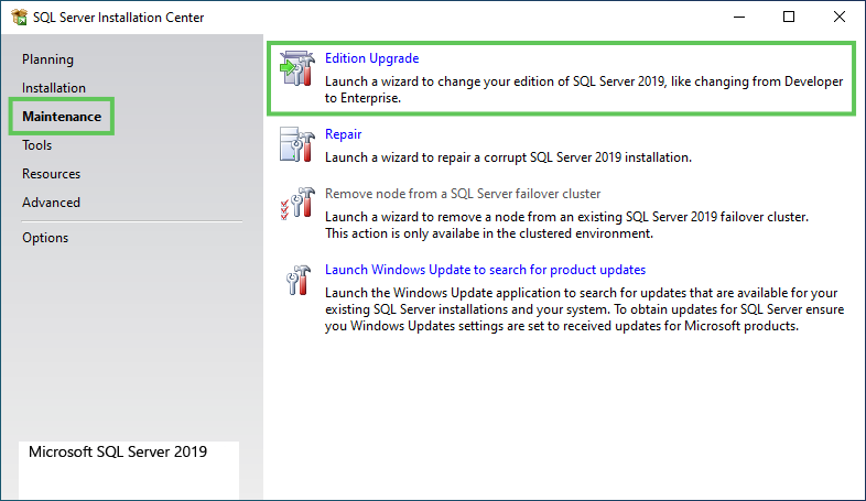  SQL Server Express를 표준으로 업그레이드