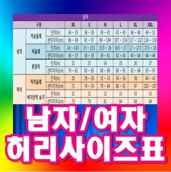 허리사이즈표 남자 여자 허리둘레 재는 방법_11