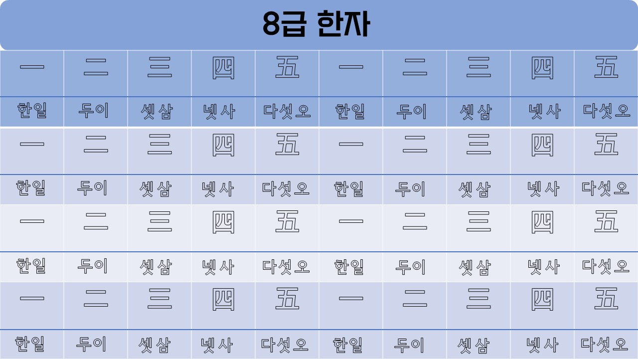  한자 8급 따라쓰기 연습