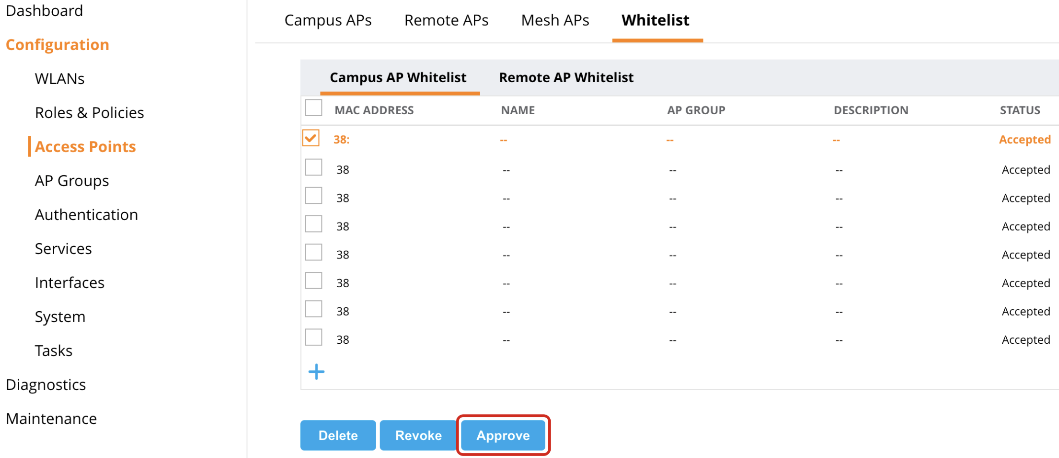 Aruba AP Approve