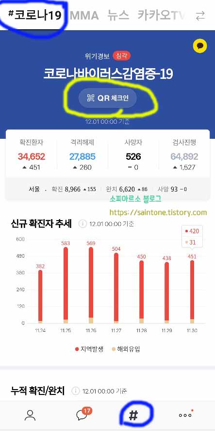  코로나19 큐알코드 체크인 만들기 방법(카카오톡)