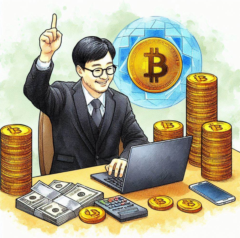 노트북으로 코인 거래를 하는 사람