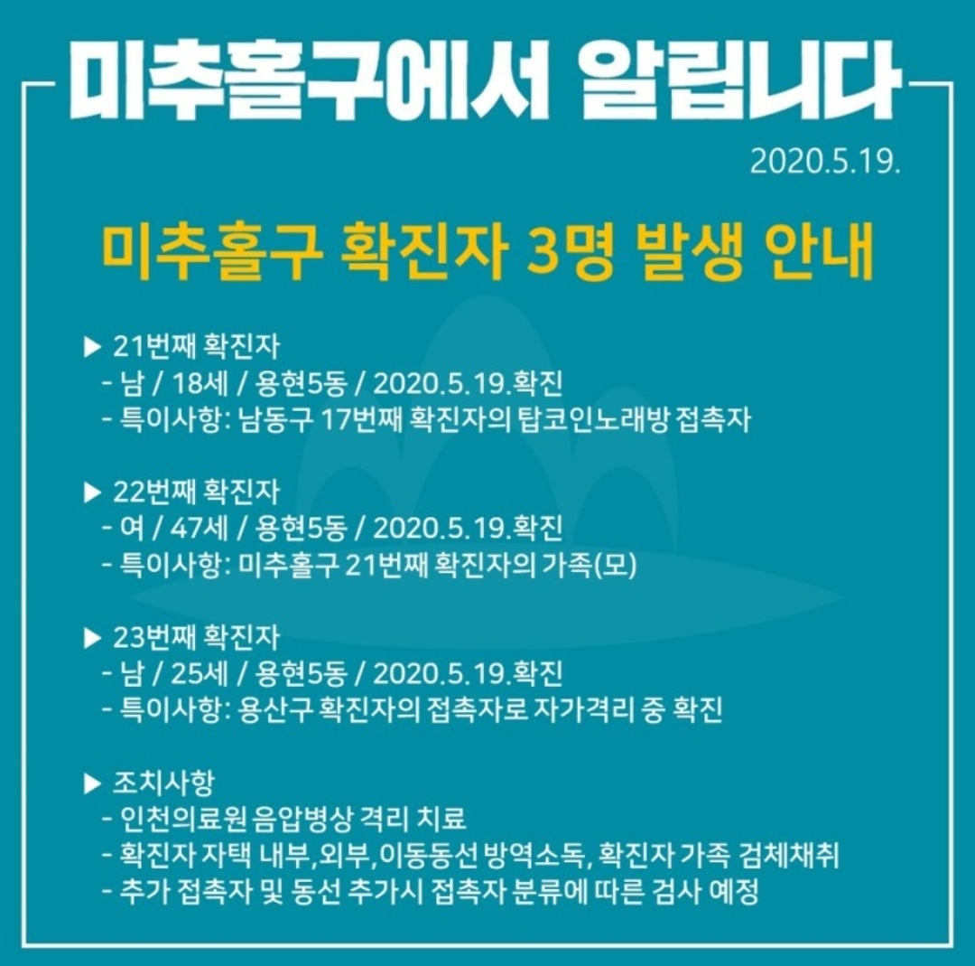  미추홀구 21번 22번 23번 코로나19 용현5동 확진자 발생 동선은?