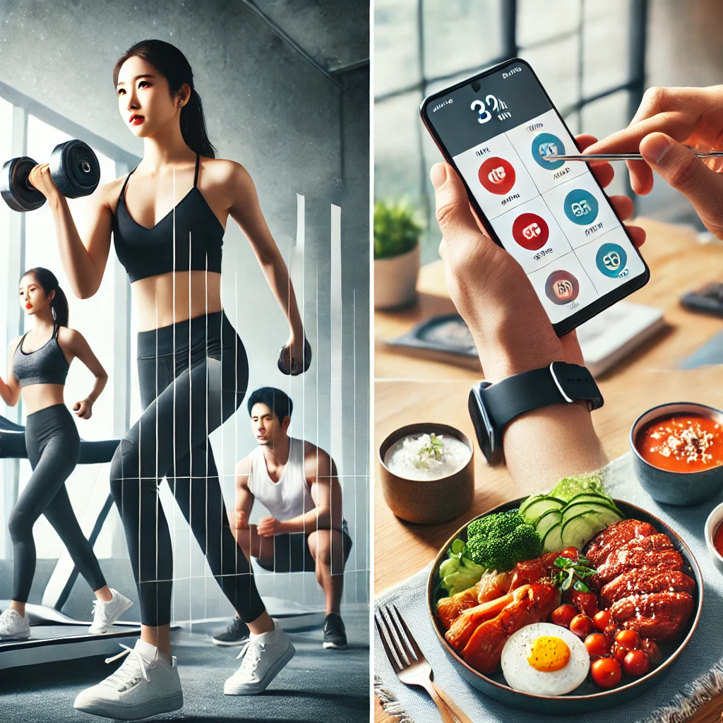 체중 감량을 목표로 하는 사람들의 모습 (운동, 식단 조절 등)