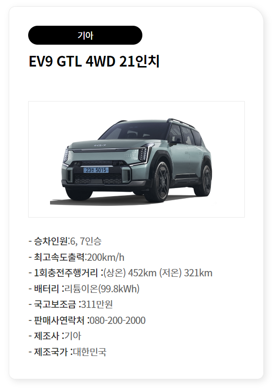 EV9 GTL 4WD 21인치 전기차 보조금