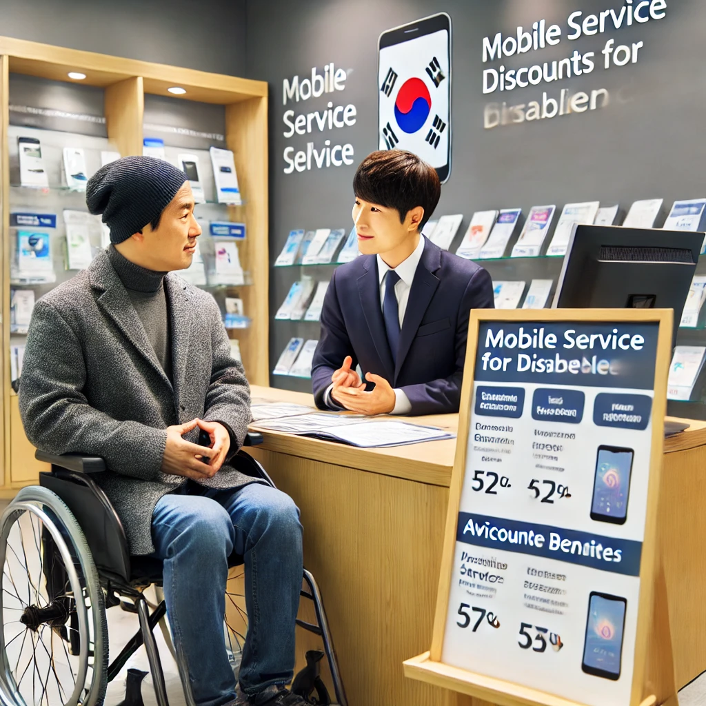 이동통신 매장에서 장애인 통신요금 할인 혜택을 상담하는 장애인