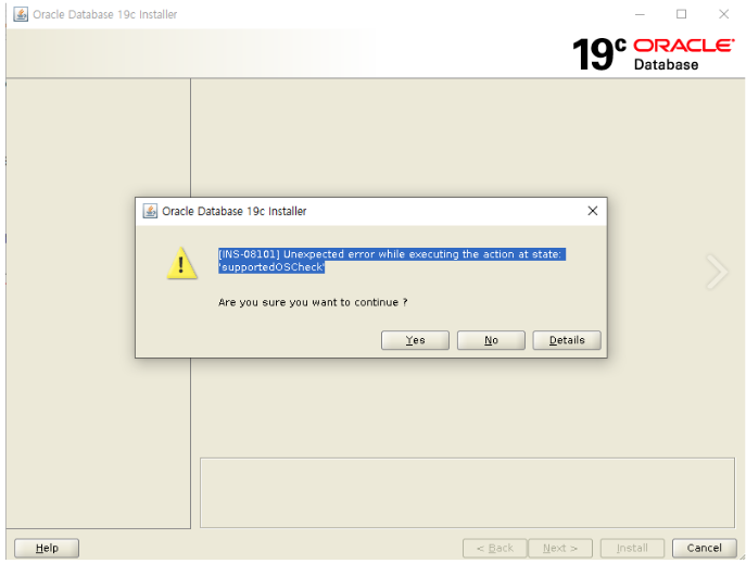 [Install] INS-08101 Unexpected error while executing the action at ...
