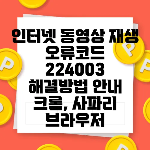 인터넷 동영상 재생 오류코드 224003 해결방법 안내 크롬, 사파리 브라우저