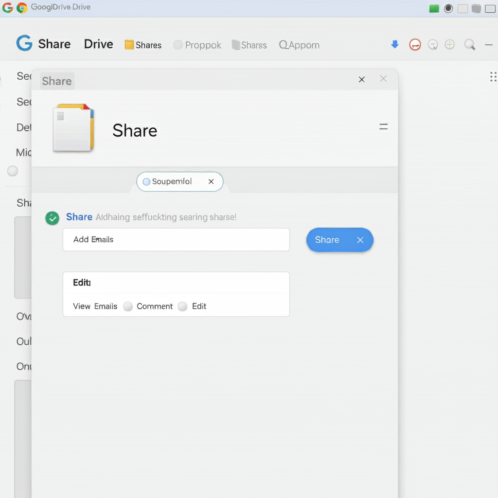 구글 드라이브 파일 공유 설정 화면, 이메일 추가 및 권한 설정 옵션