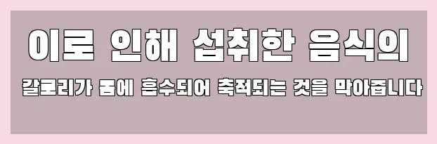  이로 인해 섭취한 음식의 칼로리가 몸에 흡수되어 축적되는 것을 막아줍니다