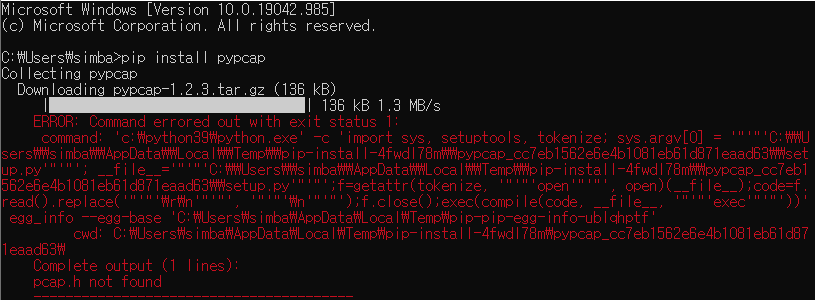  [python] 윈도우 모듈 설치 에러 pip install libpcap-dev