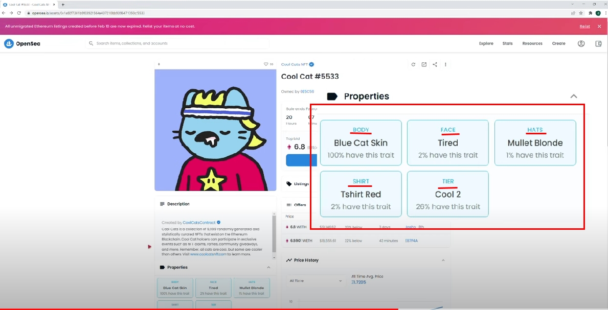 오픈씨쿨캣nft레어율사진