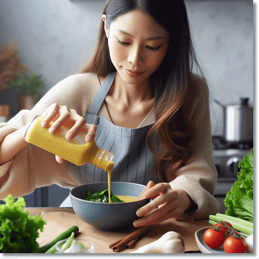 머스타드 듬뿍 먹는 아시아 여성