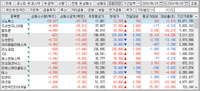 주간 코스닥 외국인 순매수