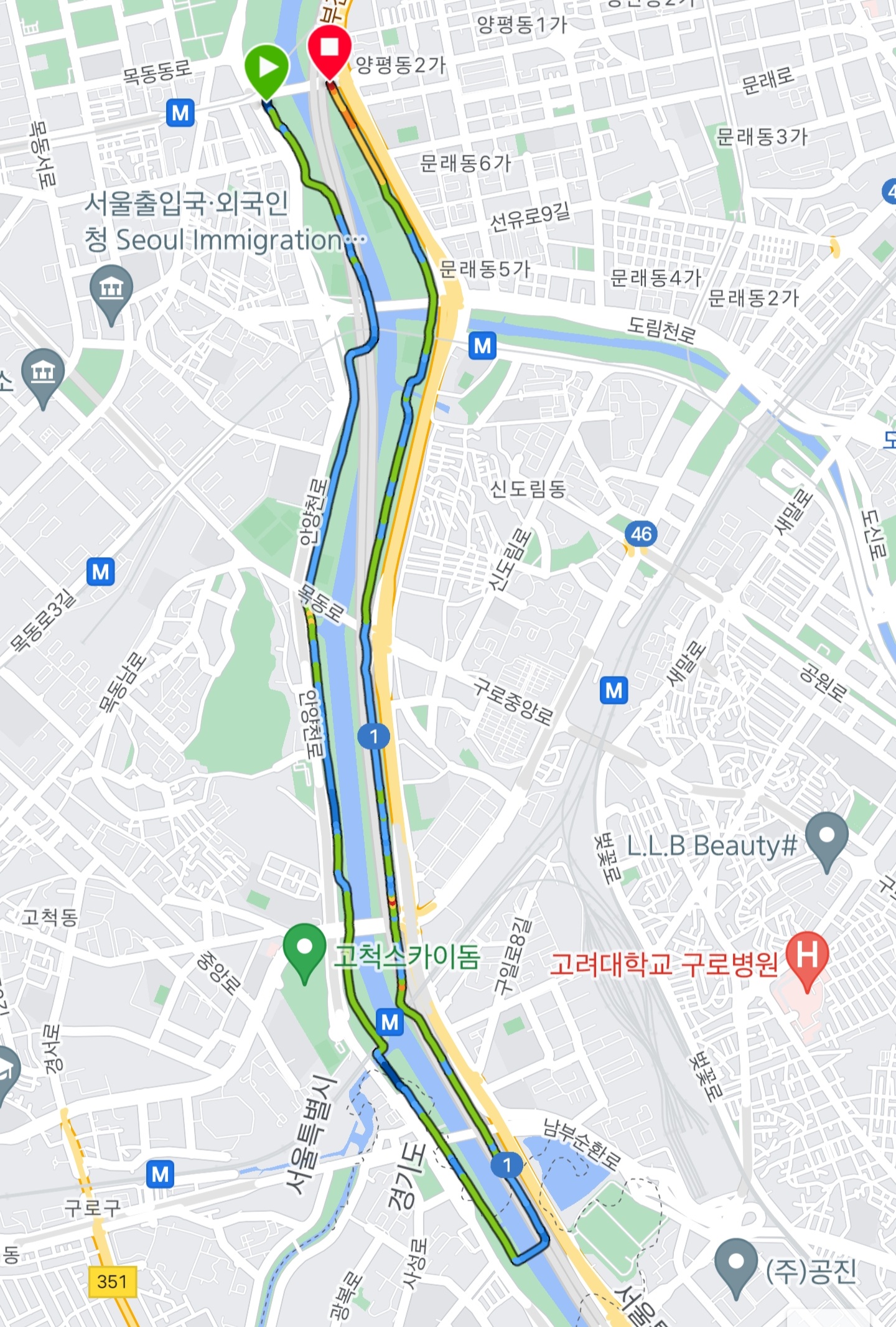  안양천 8KM, 4KM 러닝코스 추천 - 오목교 출발