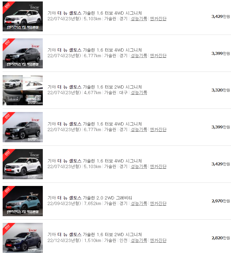 더 뉴 셀토스 중고차 시세
