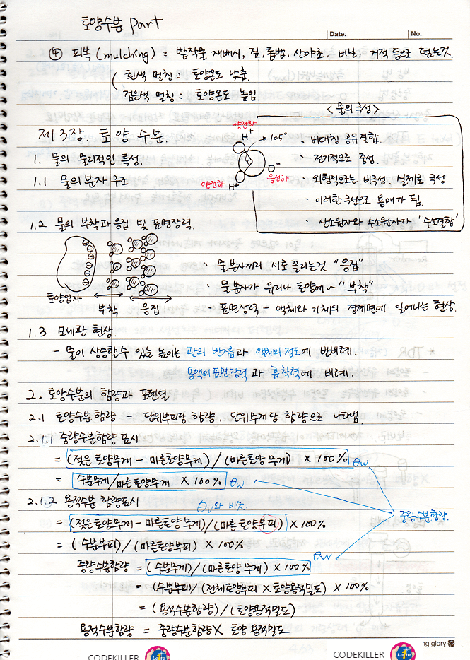  [토양학] 토양수분 (물의 물리적 특성, 토양수분의 함량과 포텐셜)