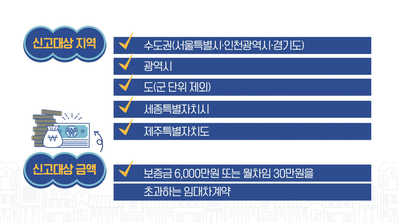 전월세 신고 대상 지역 및 신고대상 금액