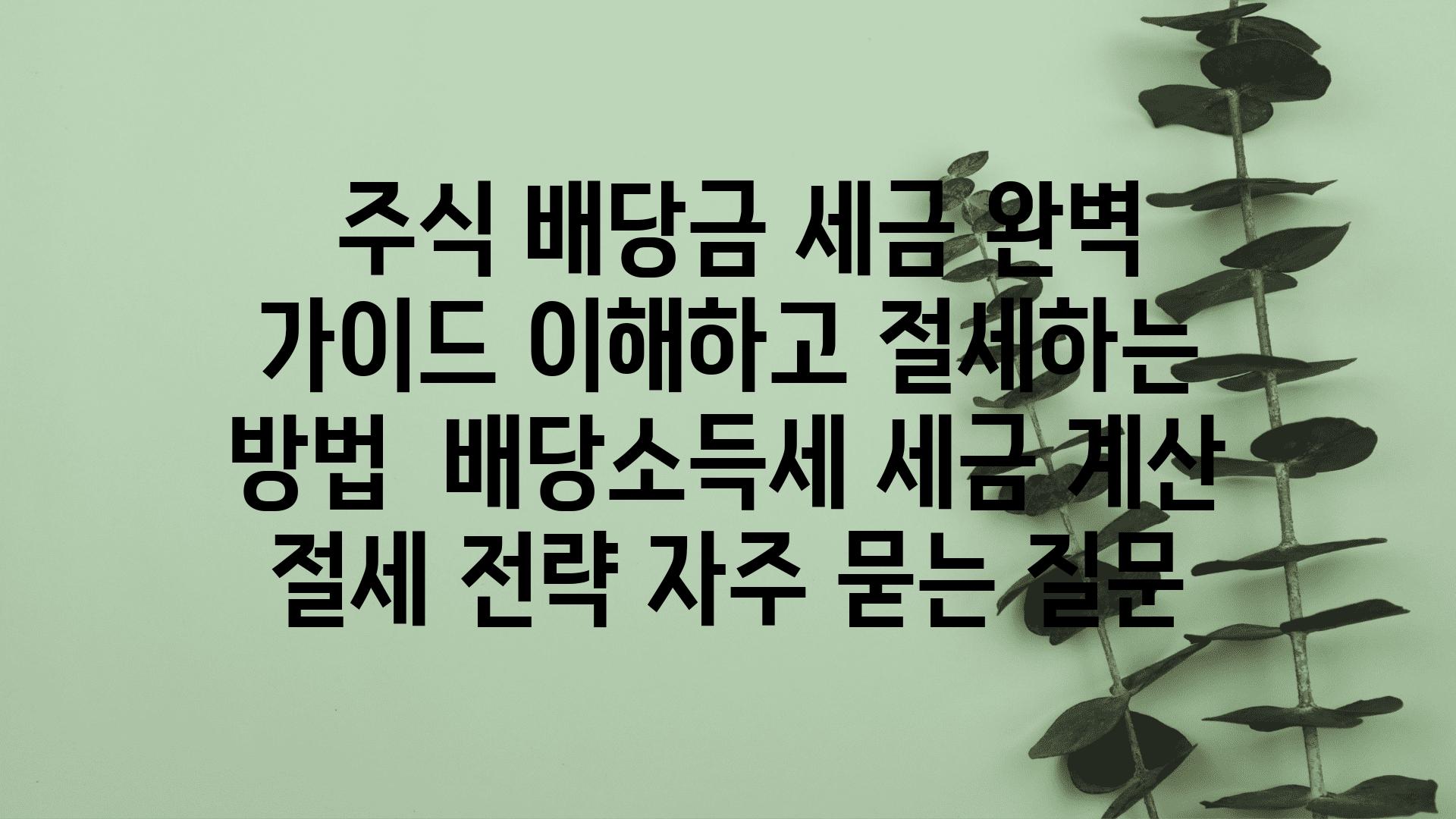  주식 배당금 세금 완벽 설명서 이해하고 절세하는 방법  배당소득세 세금 계산 절세 전략 자주 묻는 질문