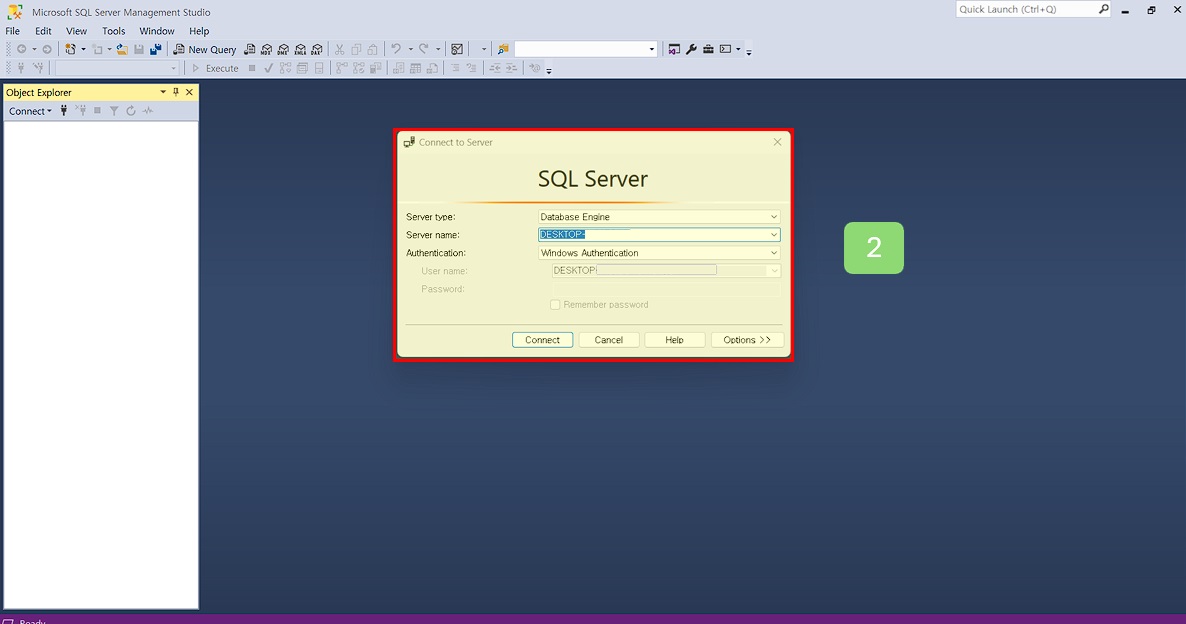Connect to Server 접속할 수 있는 화면 보이세요.