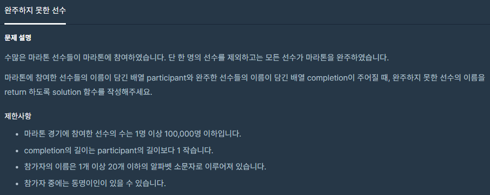  [Level 1, C++] 완주하지 못한 선수