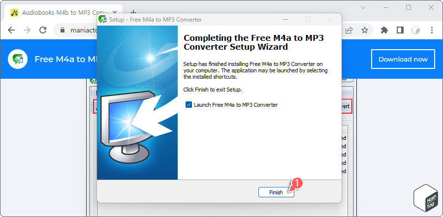 Free M4a to MP3 Converter 설치 완료 &gt; 실행