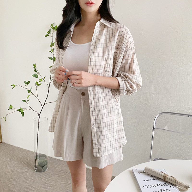  오픈해서도 편안하게 입을수 있는 체크 루즈핏 셔츠 블라우스