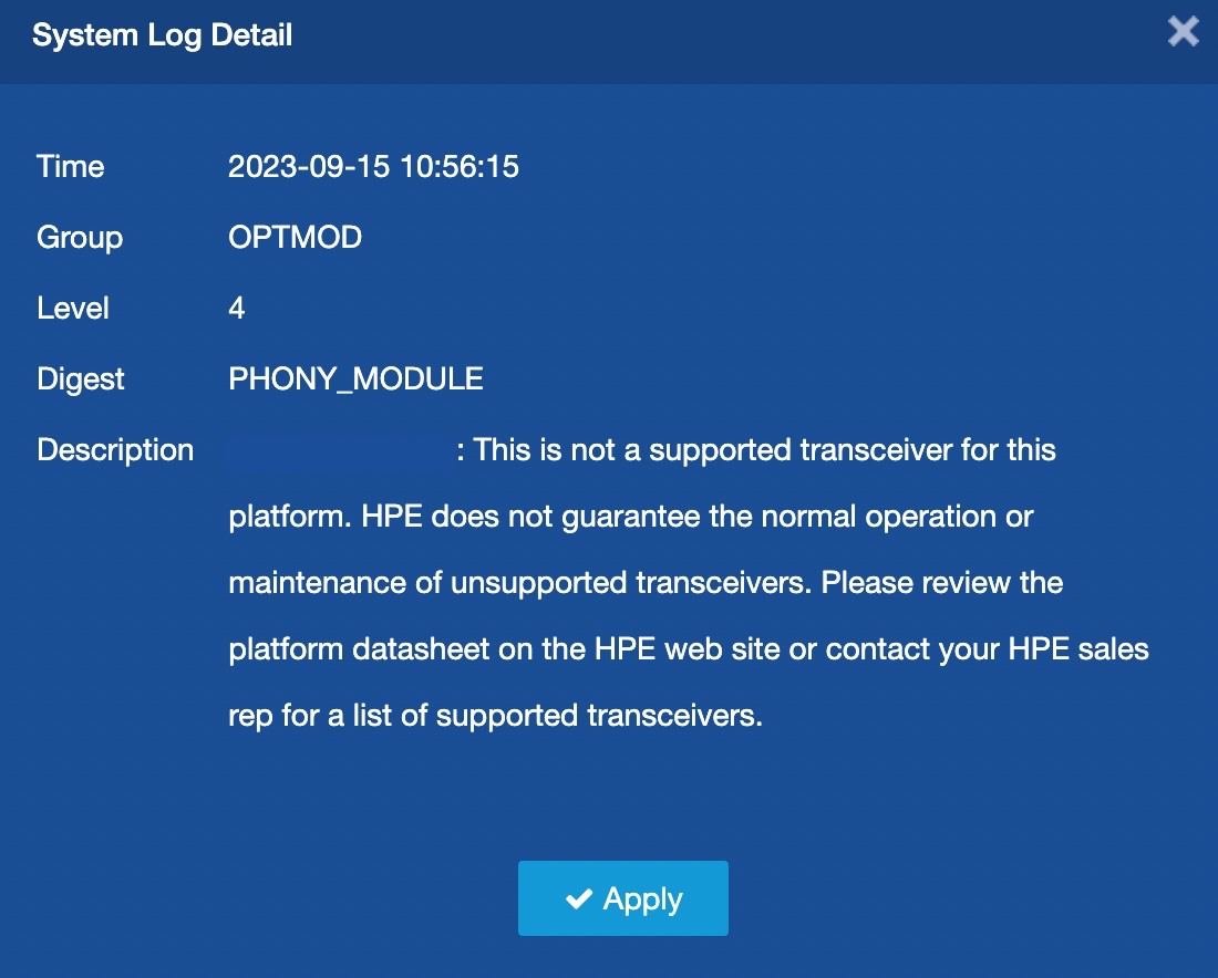 HP 스위치 This is not a supported transceiver