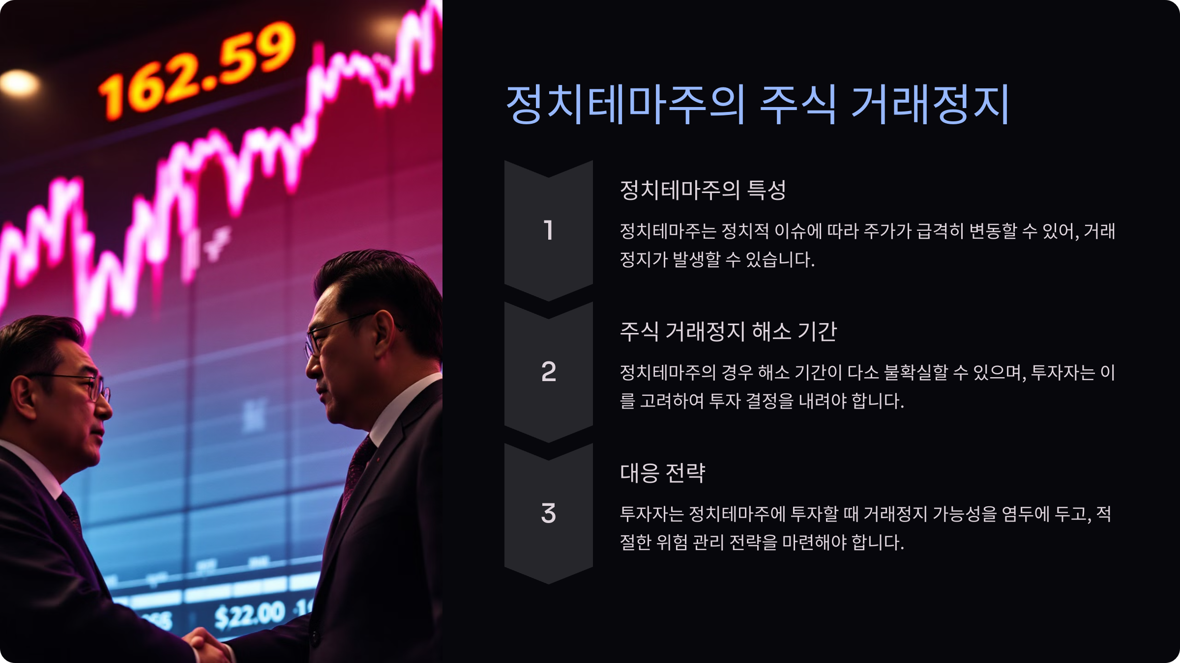 주식 거래정지는 정치테마주에 영향