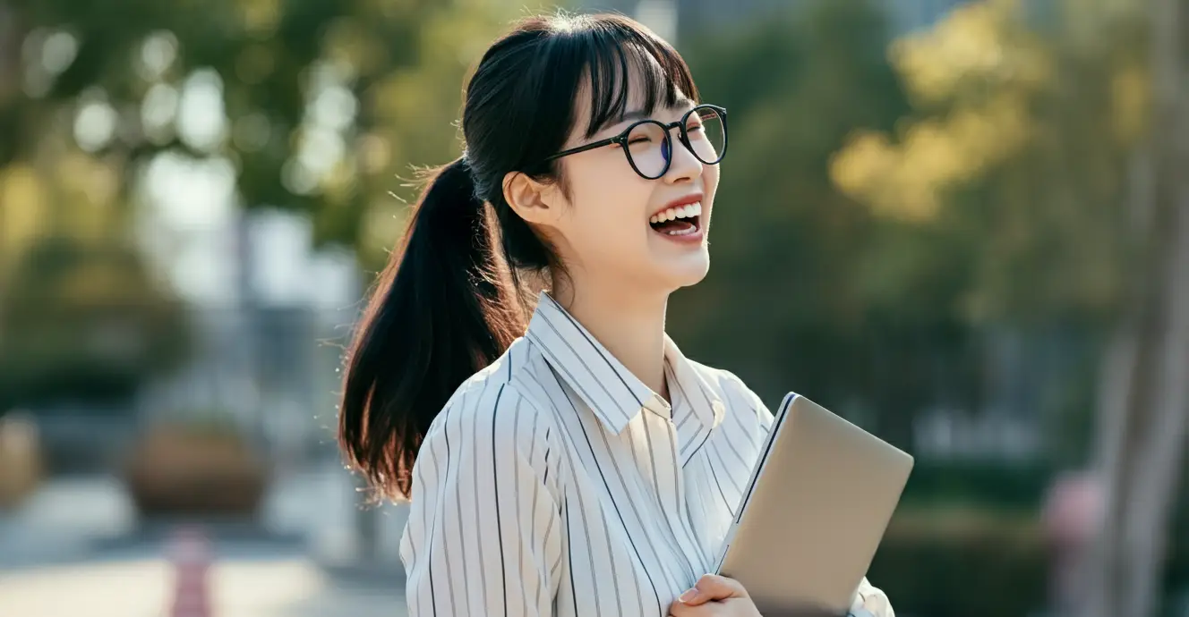 노트북을 들고 가는 여성