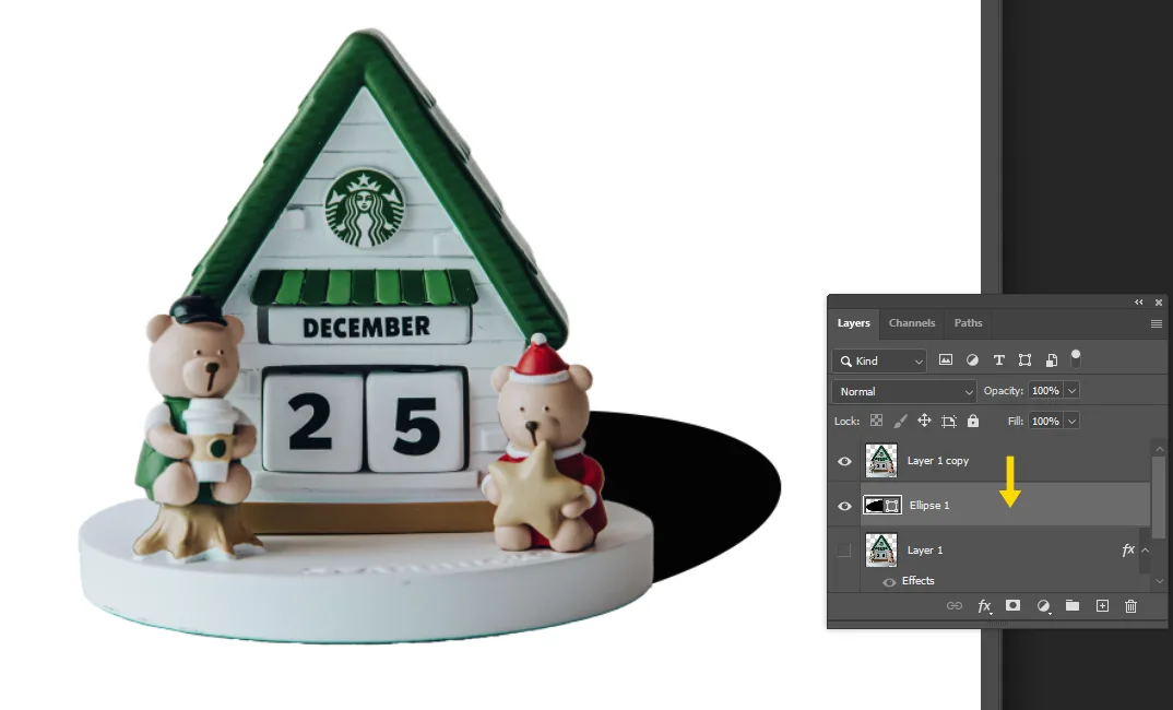 어도비 포토샵에서 타원 레이어를 밑으로 옮긴 모습