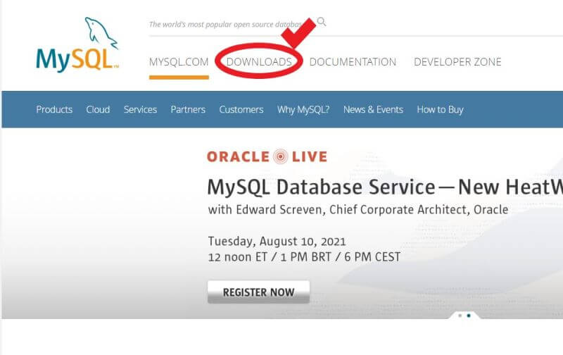 MySQL 공식 홈페이지 DOWNLOADS 선택 사진