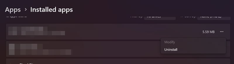 최근 설치된 프로그램 목록