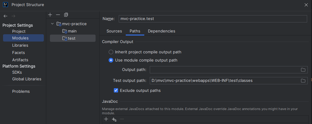 Project Settings : Modules &gt; test &gt; Paths