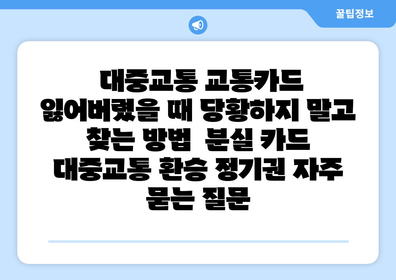 대중교통 교통카드 잃어버렸을 때 당황하지 말고 찾는 방법 분실 카드 대중교통 환승 정기권 자주 묻는 질문