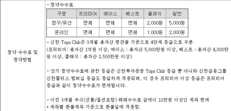 신한금융투자 청약 수수료