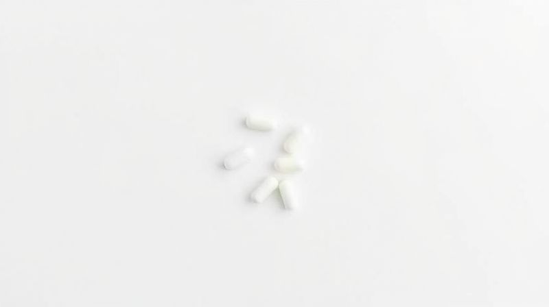 하얀 표면에 놓인 트라넥삼산 알약 또는 캡슐 몇 개