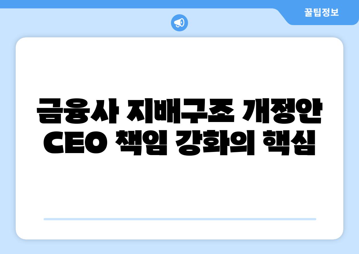 금융사 지배구조 개정안 CEO 책임 강화의 핵심