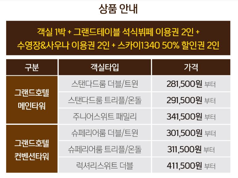 하이원 리조트 그랜드호텔 메인타워&#44; 그랜드테이블 석식 뷔페 패키지 예약&#44; 가격&#44; 운영시간