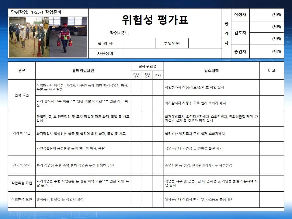  화기취급 작업 위험성평가