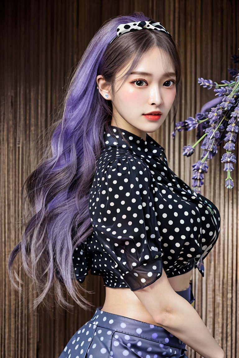  AI가 그린 네이비 색깔 물방울무늬 블라우스 입은 여자 그림