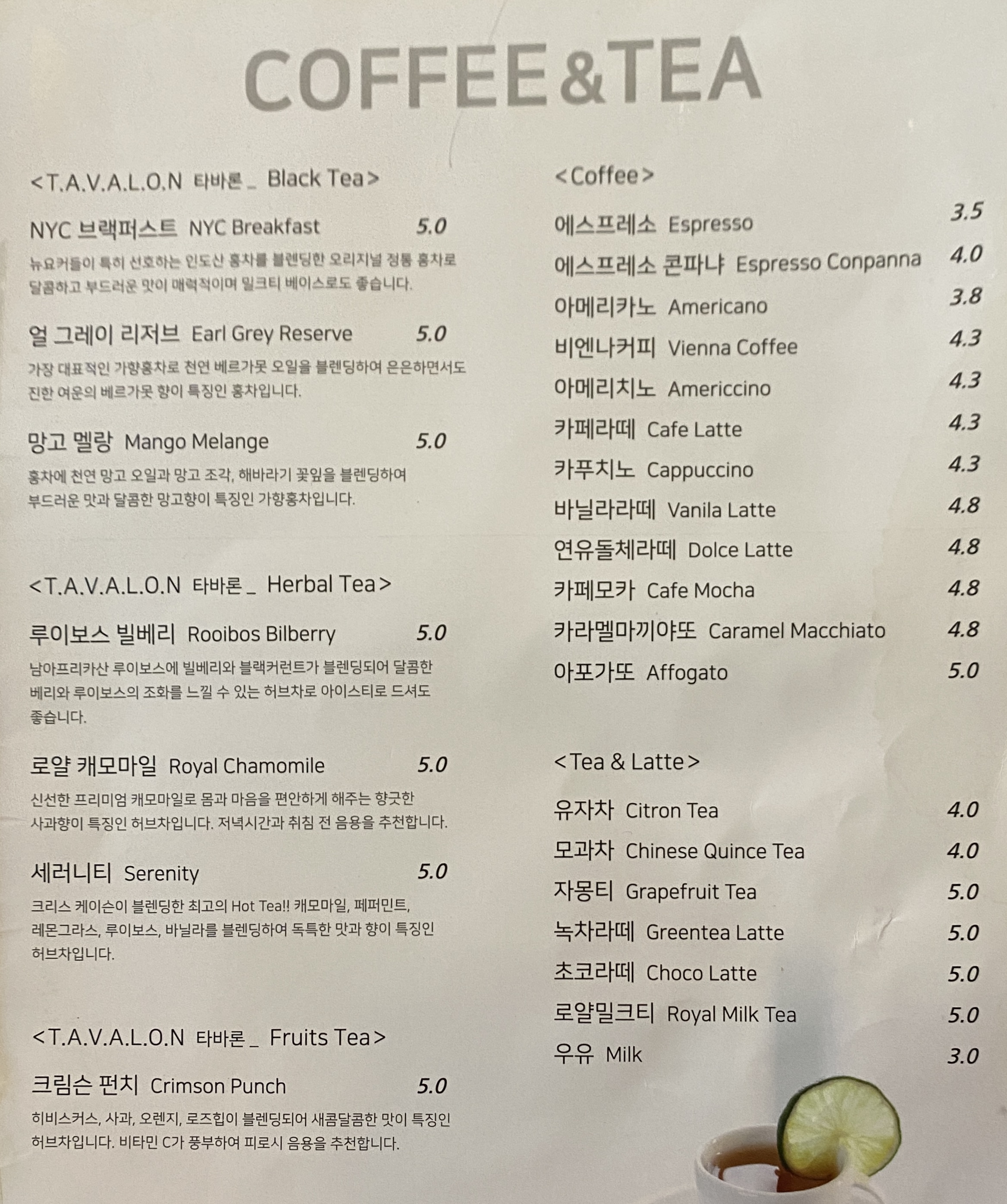음료 메뉴
