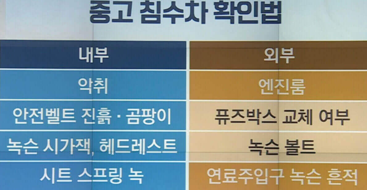  중고차 매매 시 '침수차' 확인 방법