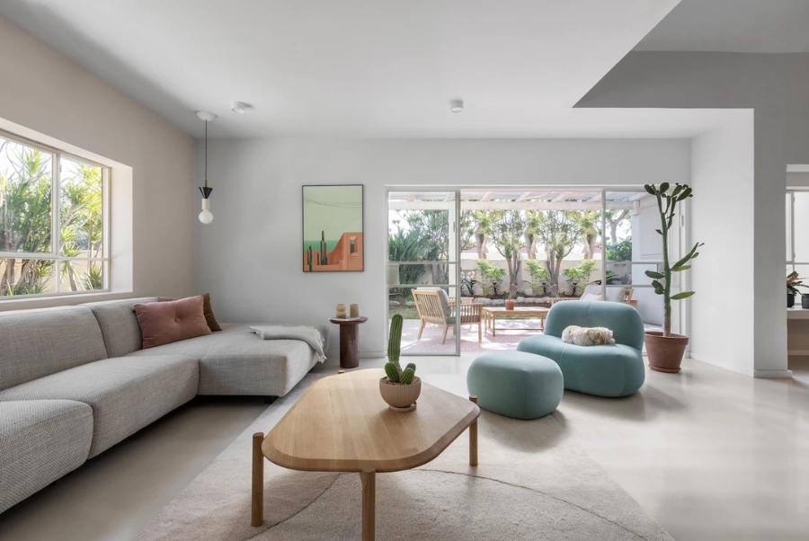 예쁜 거실 인테리어 천장 실링팬 설치한 스킵플로어 4