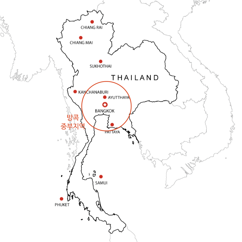 태국 중부지역 위치 및 지도